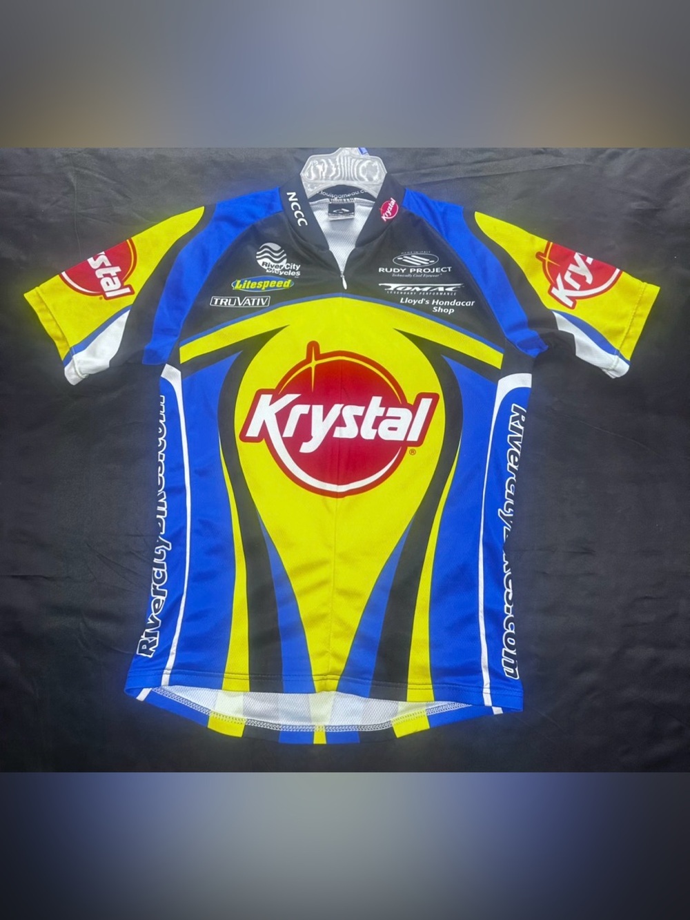 #D-2 Krystal Branded Cycling Jersey in Yellow, Blue & Black- Sz Medium